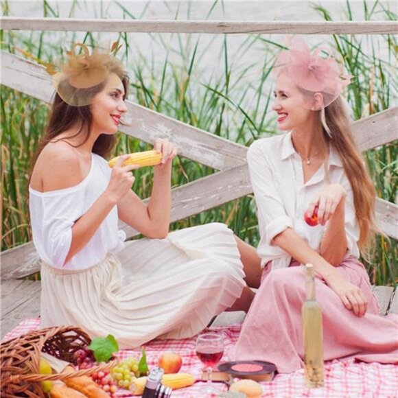 Fascinator Hats with Gloves Set for Women Tea Party Cocktail Wedding Headwear - Picture 3 of 7